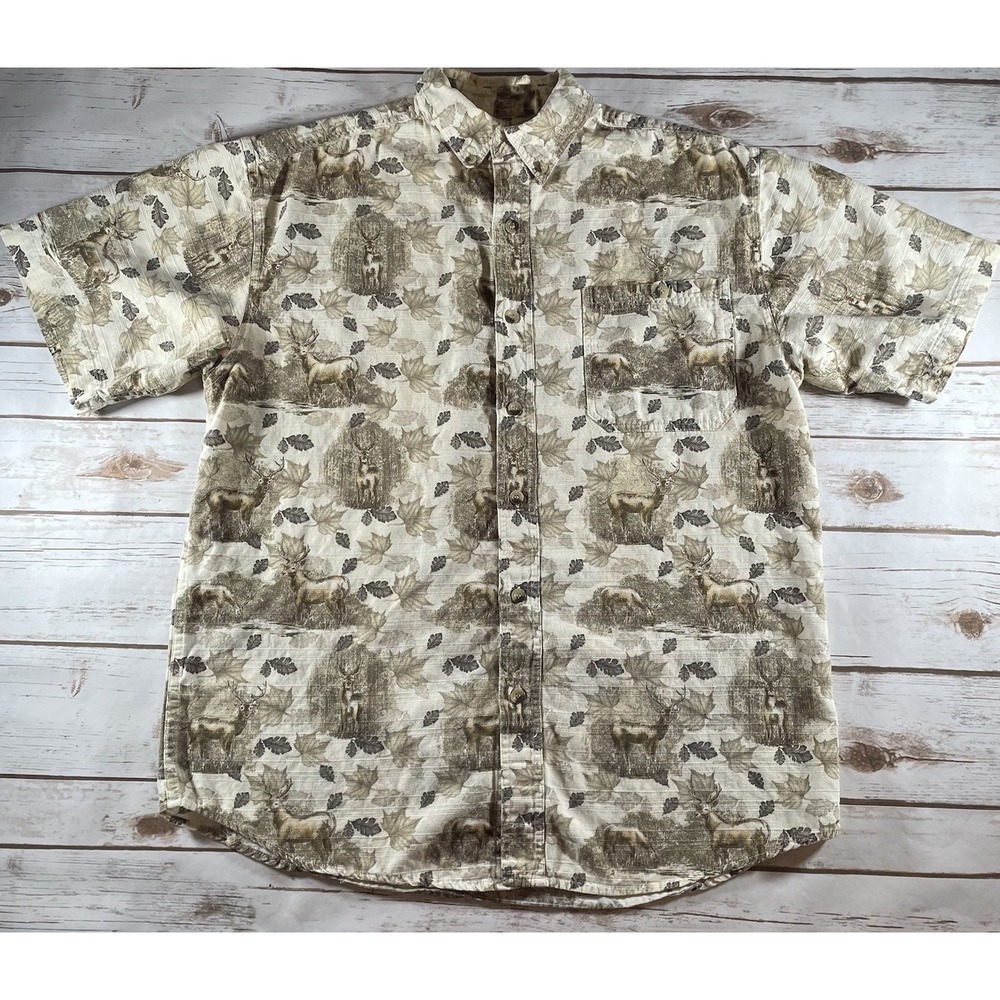Joe Marlin Survival‎ Gear Medium Deer Print Button-Up Shirt Hunting Outdoor Camo